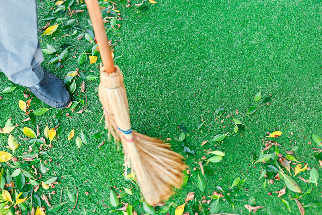 Periodic turf cleaning removing leaves and debris from turf balcony Turf Factory Direct