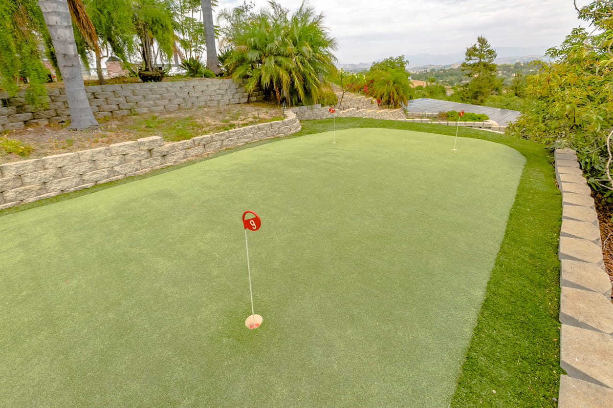 backyards with putting greens multi level tiered design style